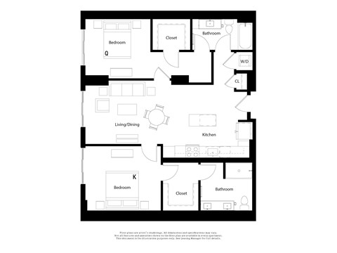 Floor plan for 2 beds, 2 baths, 1158 sqft